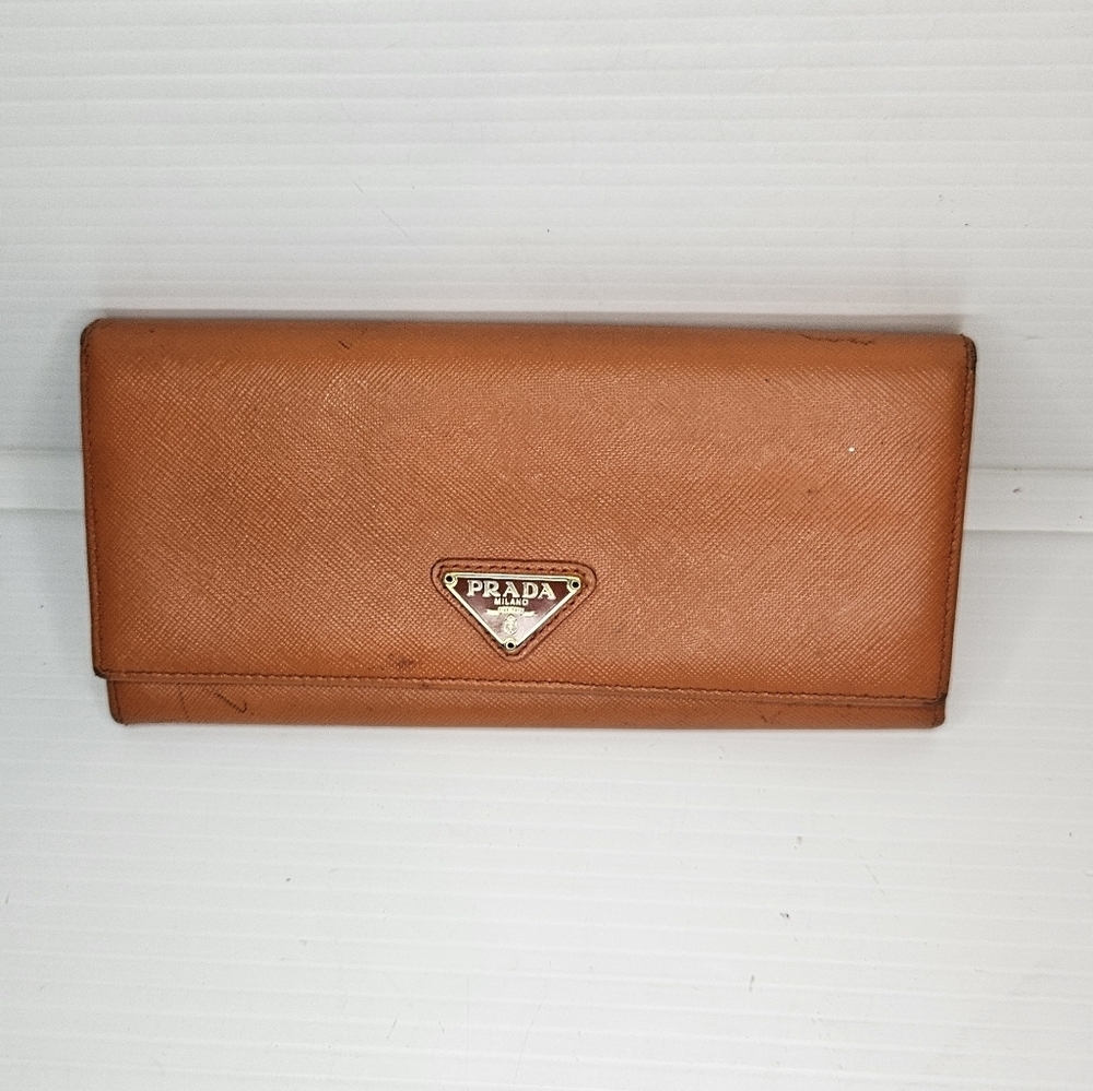 Authentic PRADA Saffiano Leather Continental Wallet Orange - Picture 2 of 8